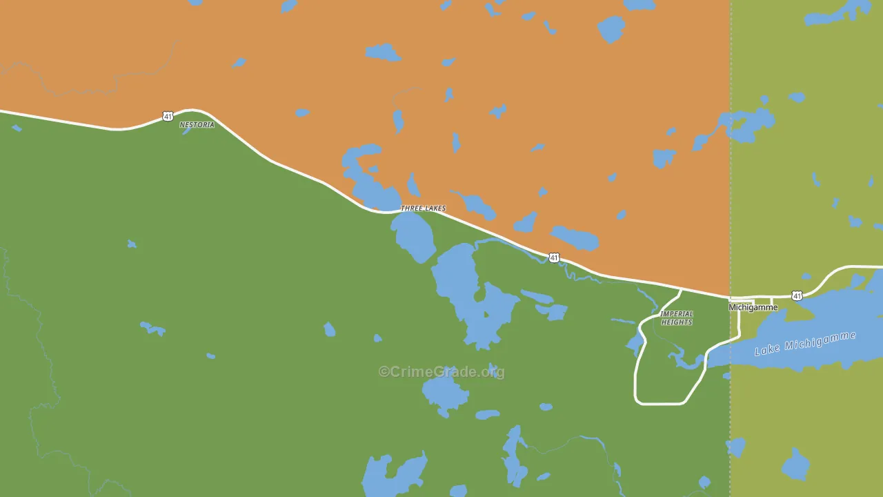 Three Lakes, MI Map of Assault Rates