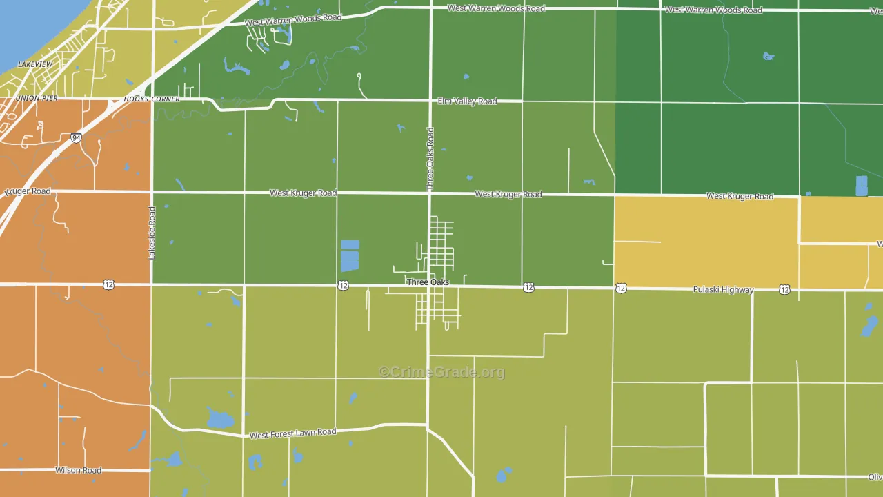 Three Oaks, MI Map of Assault Rates