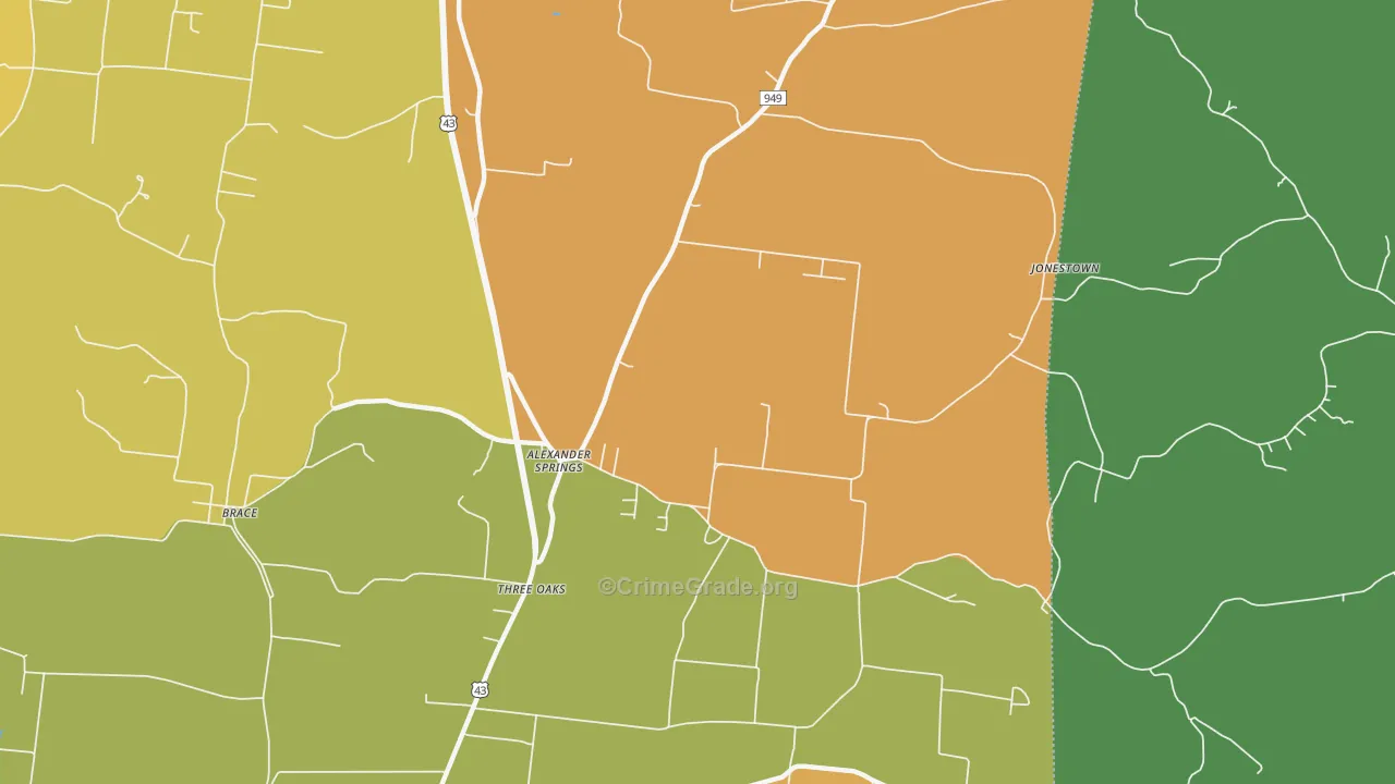Three Oaks, TN Map of Assault Rates