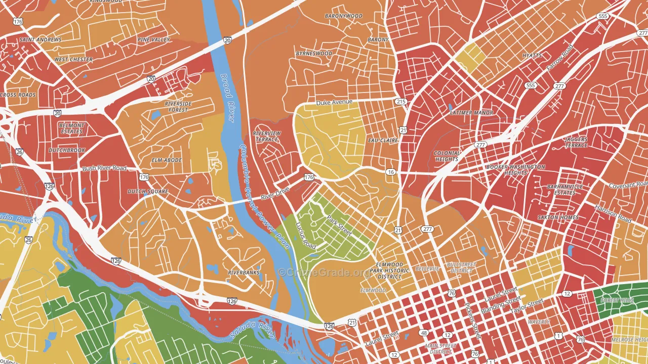 Three Points, Columbia, SC Map of Assault Rates