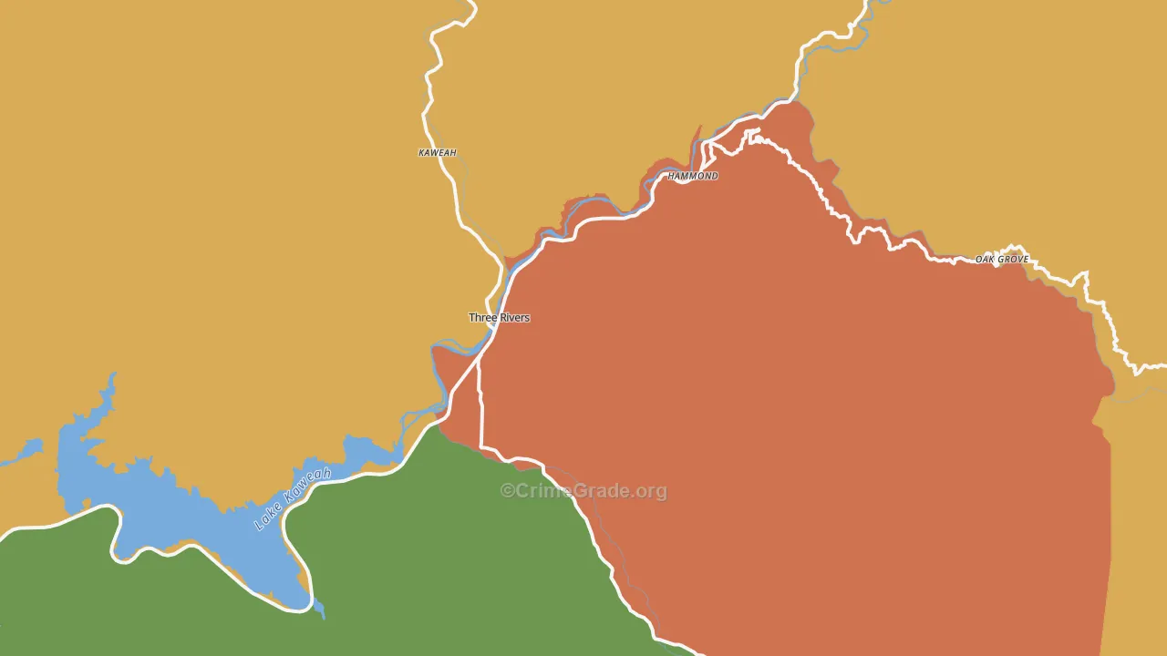Three Rivers, CA Map of Assault Rates