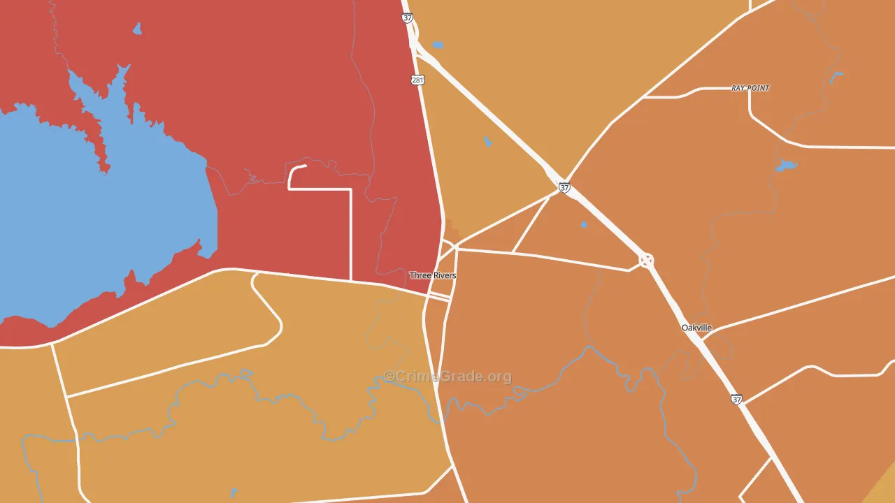 Three Rivers, TX Map of Assault Rates