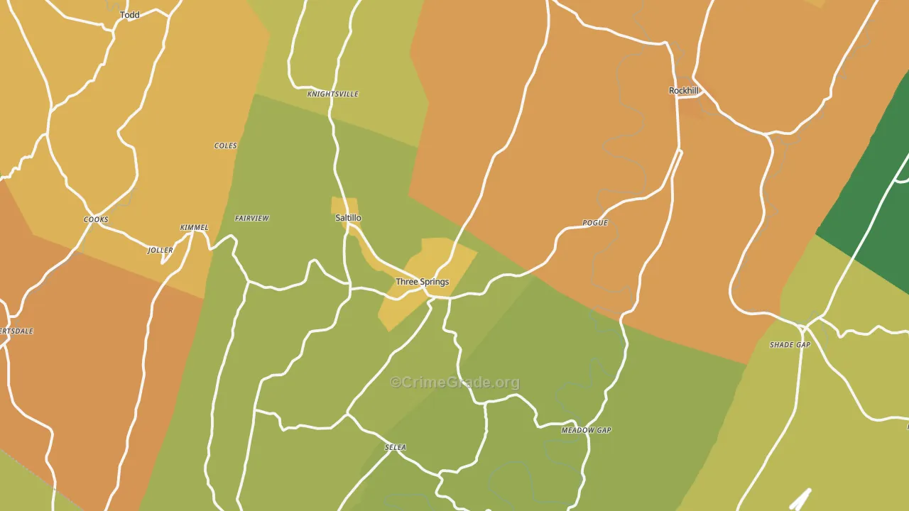 Three Springs, PA Map of Assault Rates