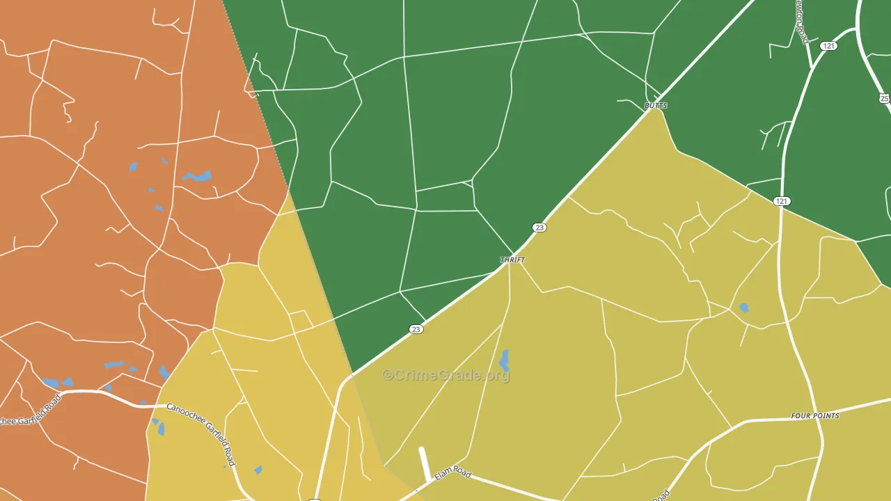 Thrift, GA Map of Assault Rates