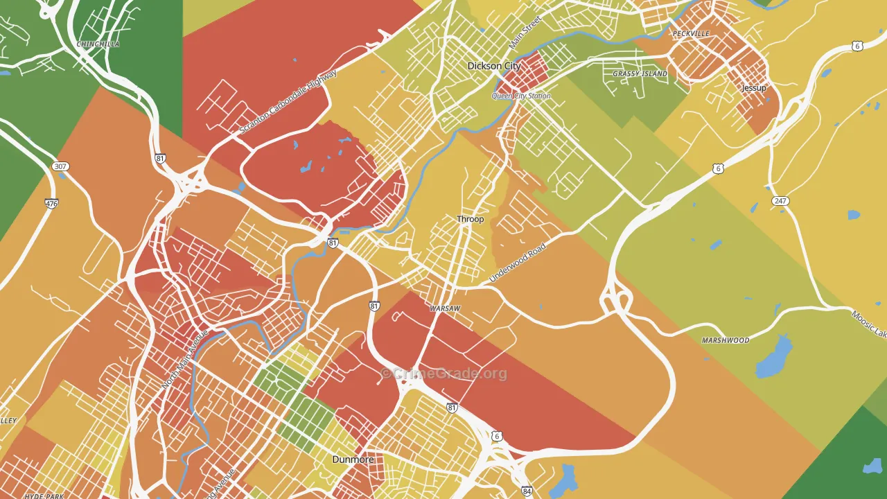 Throop, PA Map of Assault Rates