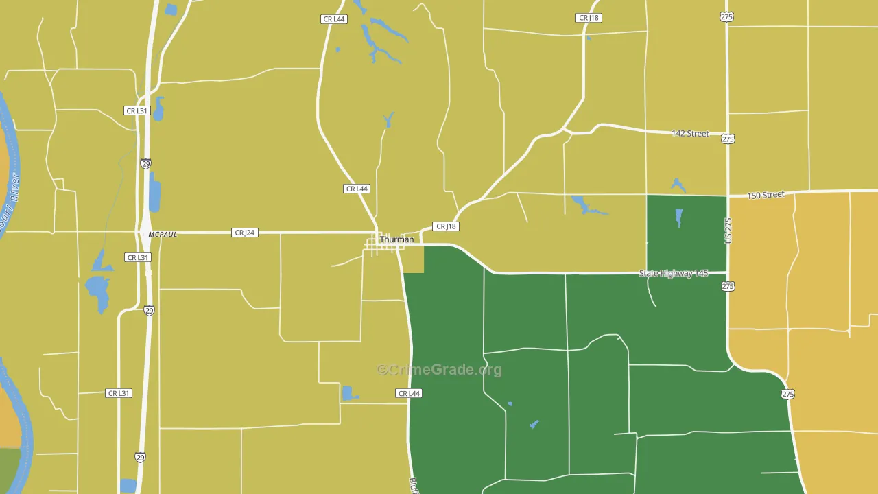 Thurman, IA Map of Assault Rates