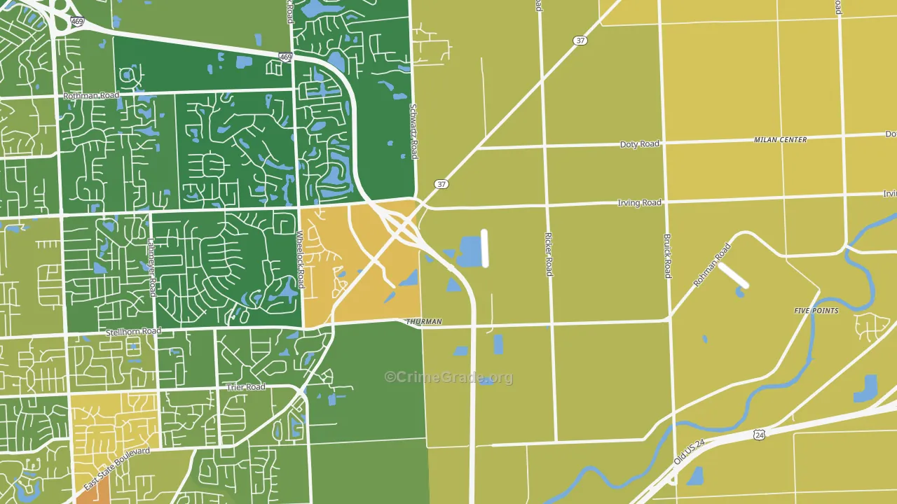 Thurman, IN Map of Assault Rates