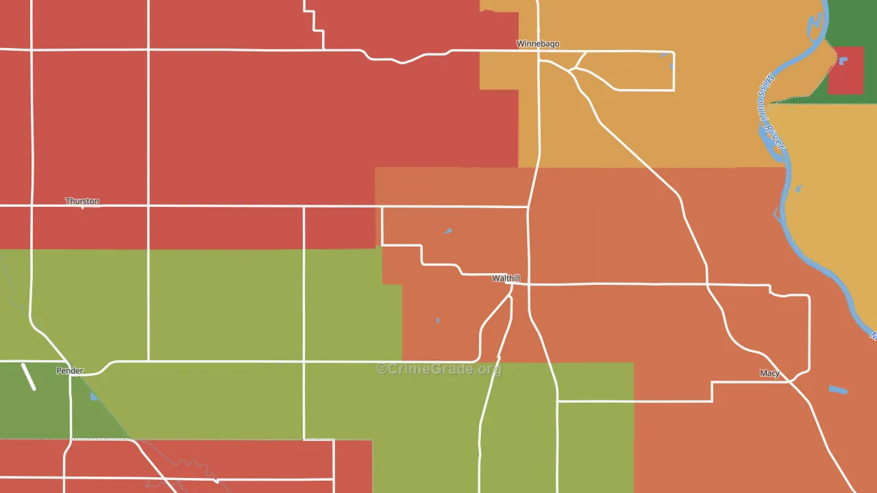 Thurston County, NE Map of Assault Rates