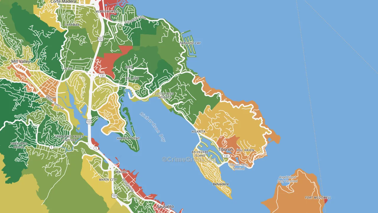 Tiburon, CA Map of Assault Rates