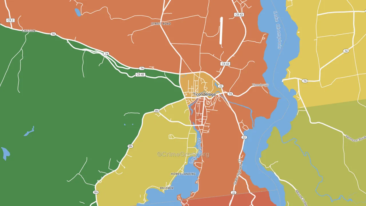 Ticonderoga, NY Map of Assault Rates