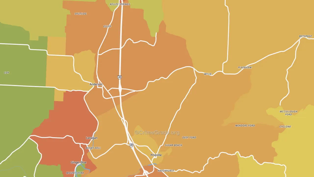 Tiff City, MO Map of Assault Rates