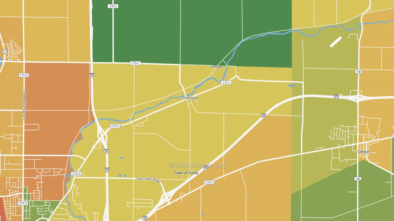 Tiffany, WI Map of Assault Rates