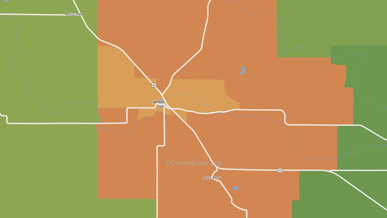 Tigerton, WI Map of Assault Rates