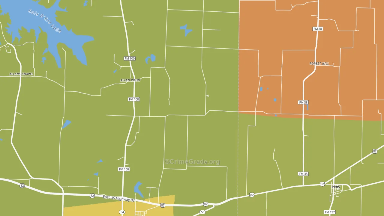 Tigertown, TX Map of Assault Rates