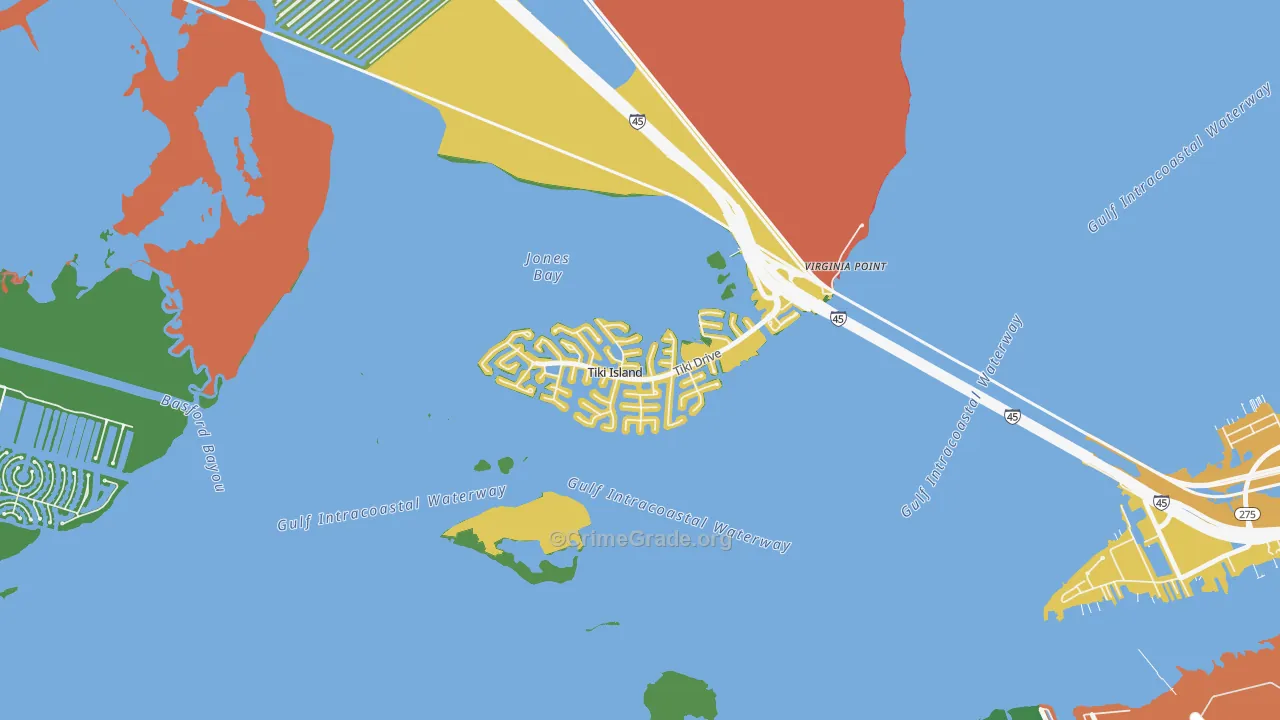 Tiki Island, TX Map of Assault Rates