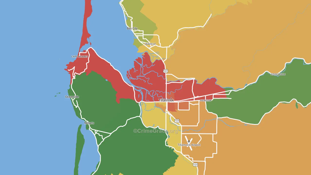Tillamook County, OR Map of Assault Rates