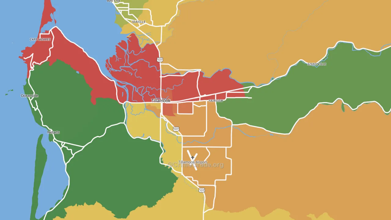 Tillamook, OR Map of Assault Rates