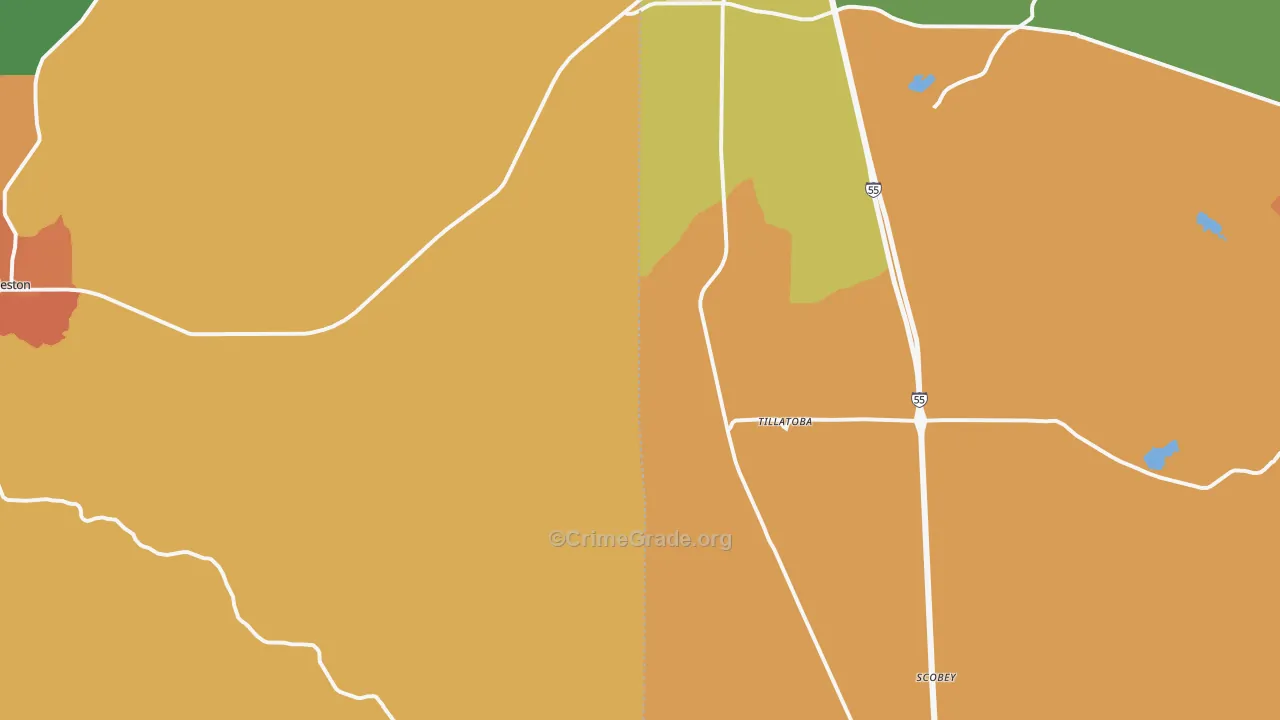 Tillatoba, MS Map of Assault Rates
