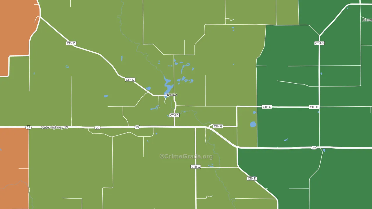 Tilleda, WI Map of Assault Rates
