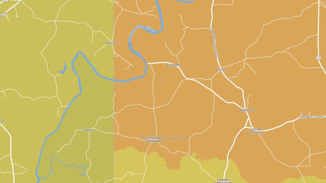Tiller Crossroads, AL Map of Assault Rates