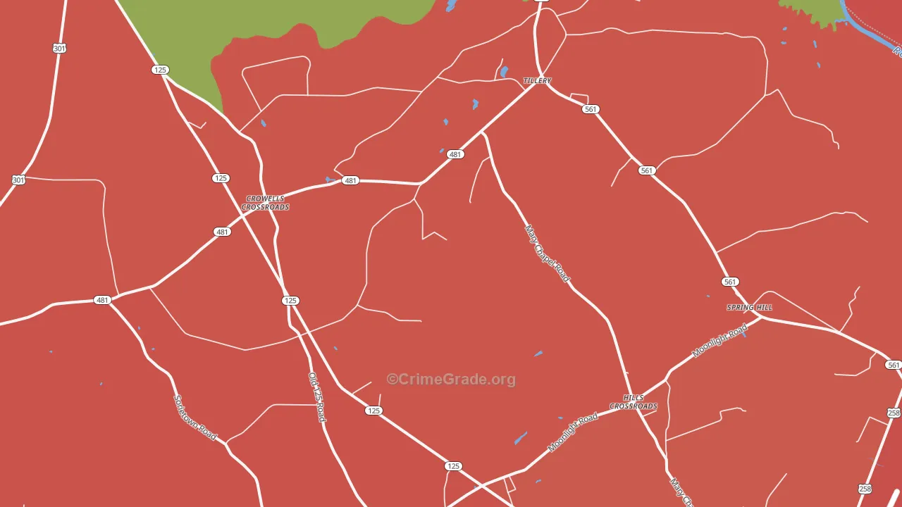 Tillery, NC Map of Assault Rates