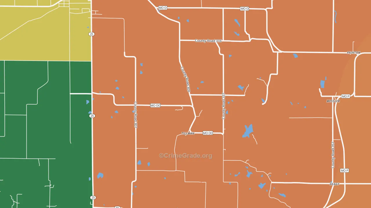 Tillman, MO Map of Assault Rates