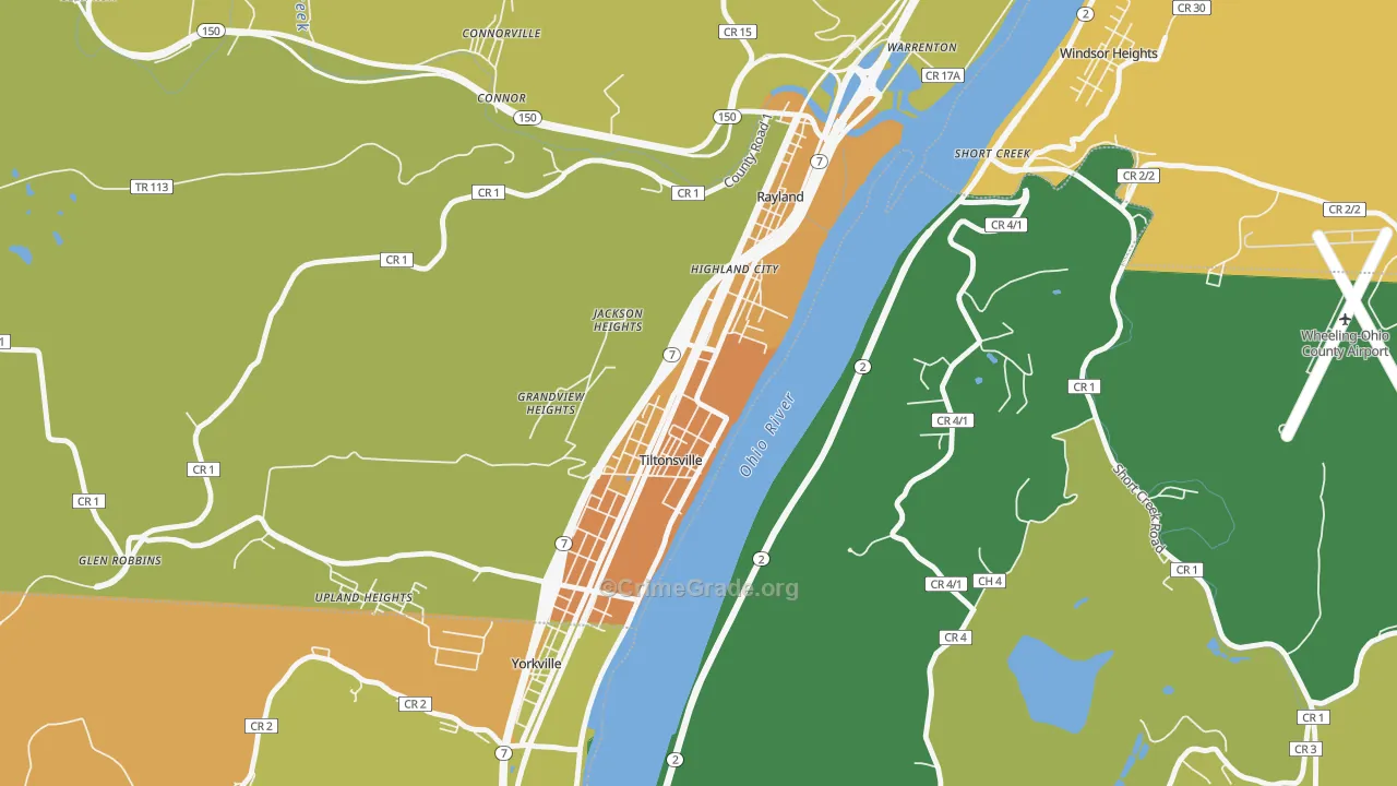 Tiltonsville, OH Map of Assault Rates