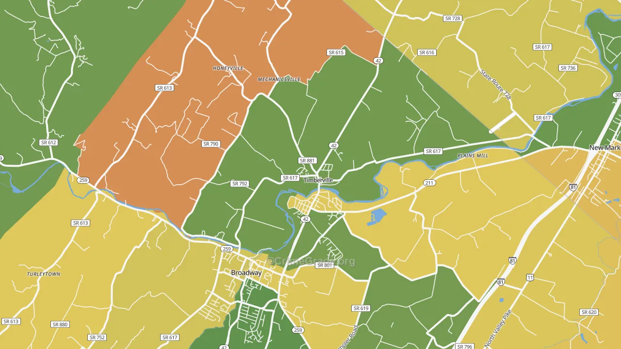 Timberville, VA Map of Assault Rates