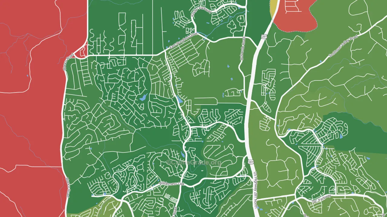 Timberwood Park, TX Map of Assault Rates
