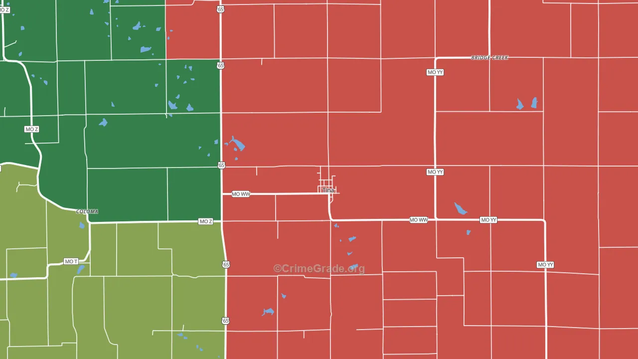 Tina, MO Map of Assault Rates