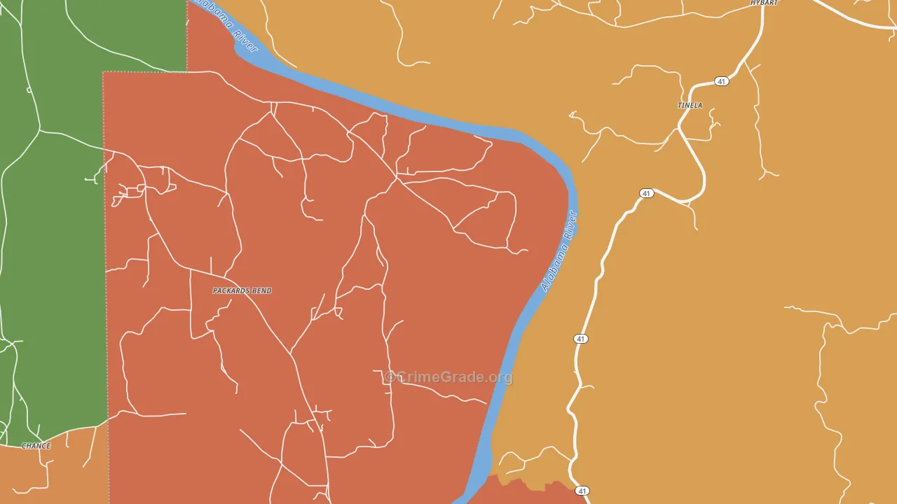 Tinela, AL Map of Assault Rates