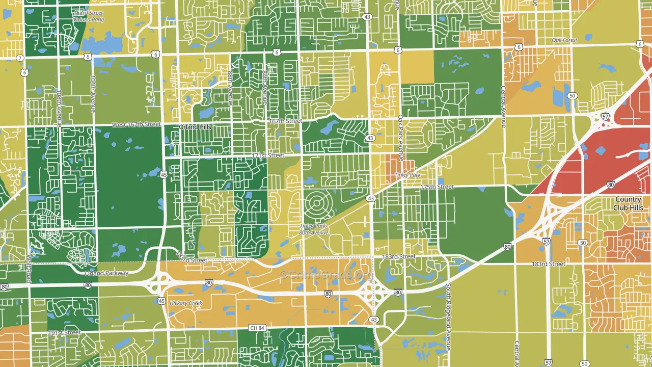 Tinley Park, IL Map of Assault Rates