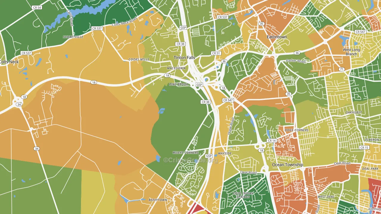 Tinton Falls, NJ Map of Assault Rates
