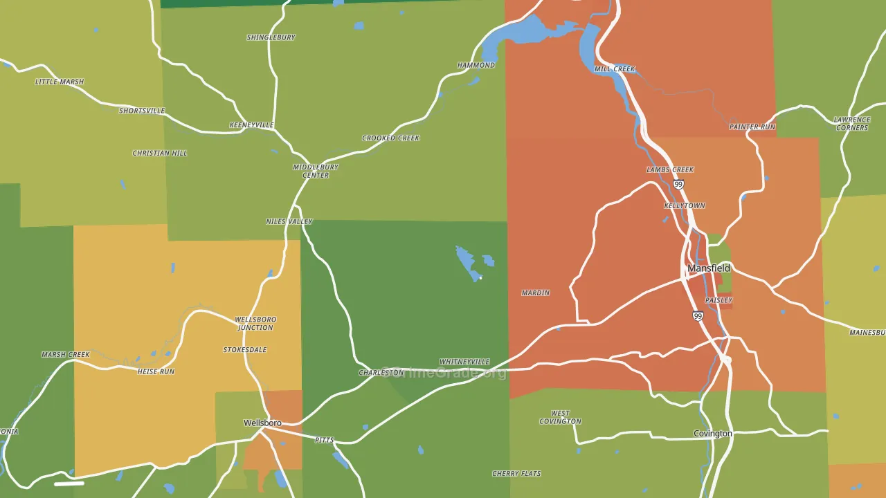 Tioga County, PA Map of Assault Rates