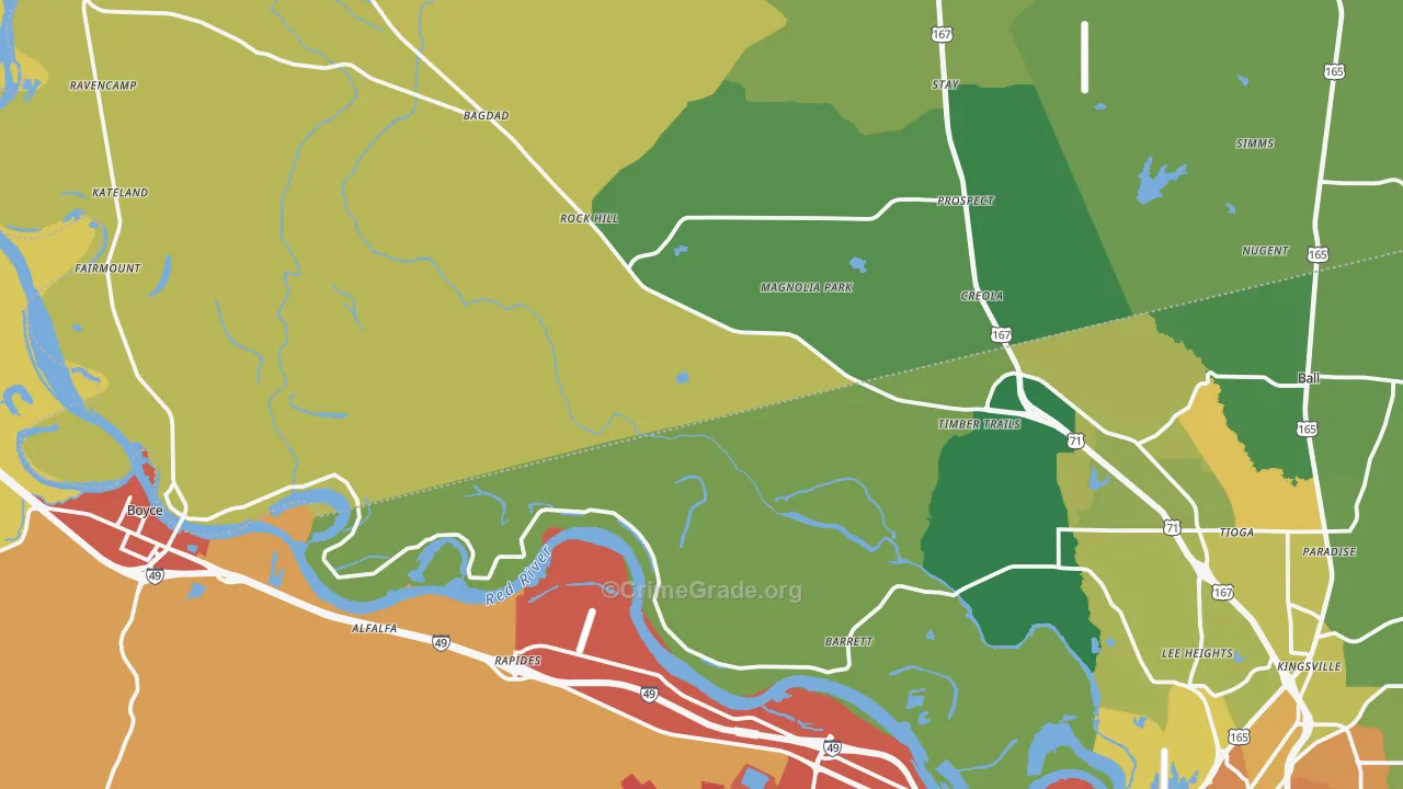 Tioga, LA Map of Assault Rates