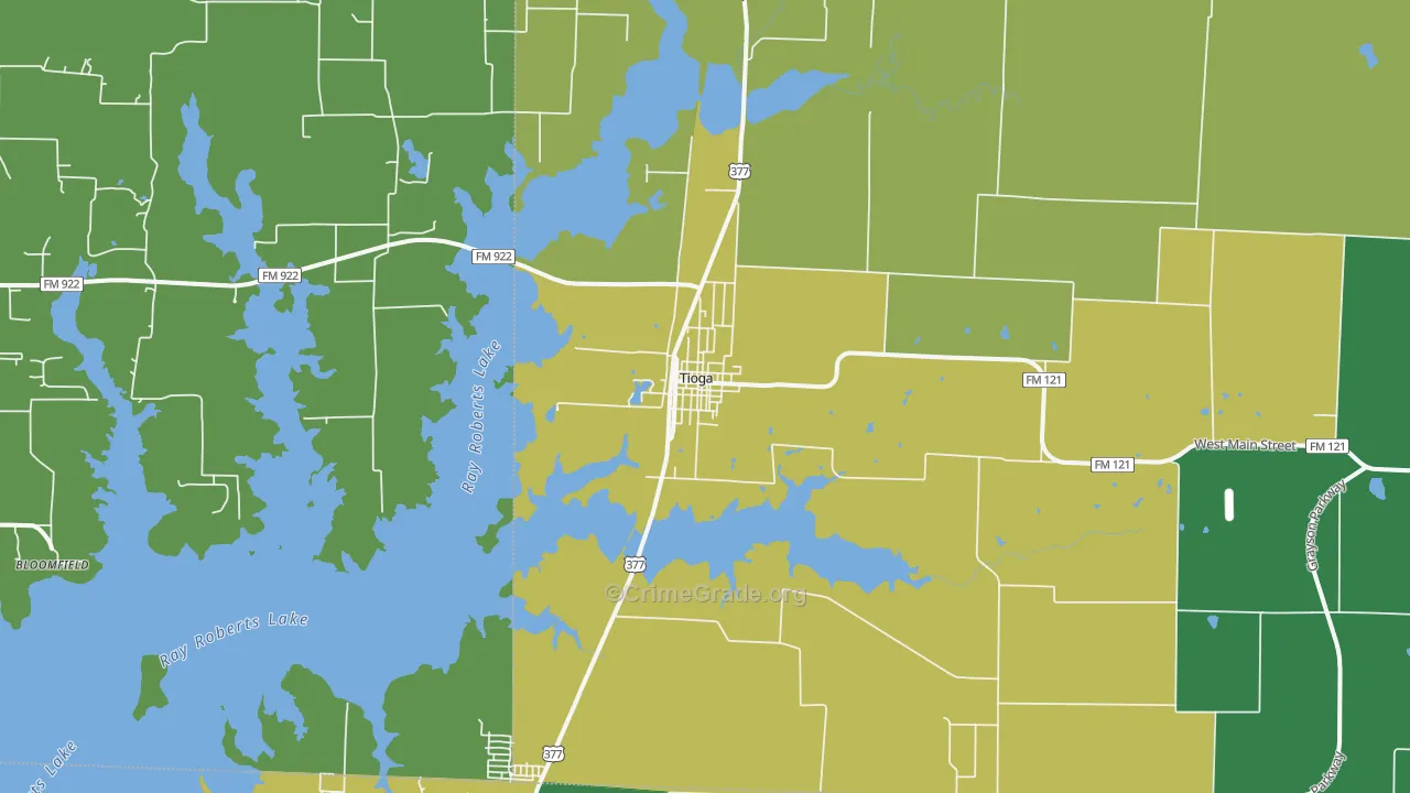 Tioga, TX Map of Assault Rates