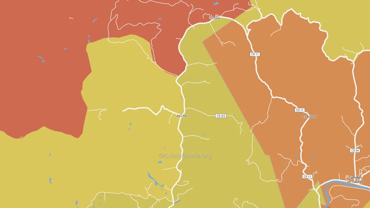 Tioga, WV Map of Assault Rates