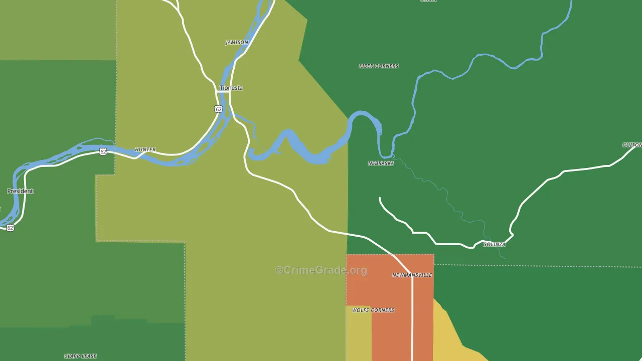 Tionesta, PA Map of Assault Rates