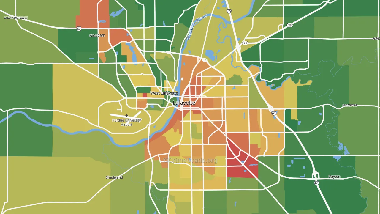 Tippecanoe County, IN Map of Assault Rates