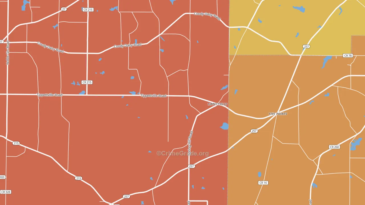 Tippettville, GA Map of Assault Rates