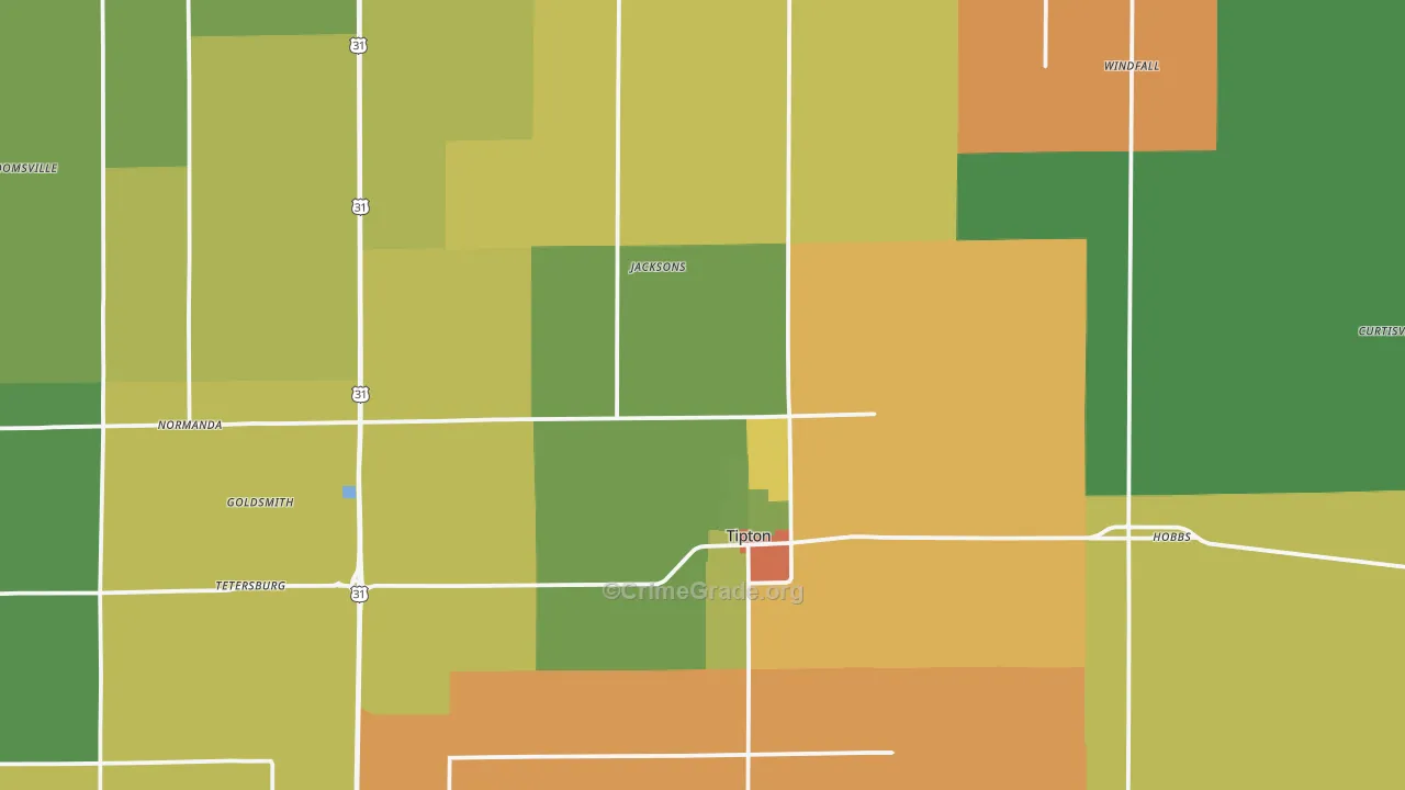 Tipton County, IN Map of Assault Rates