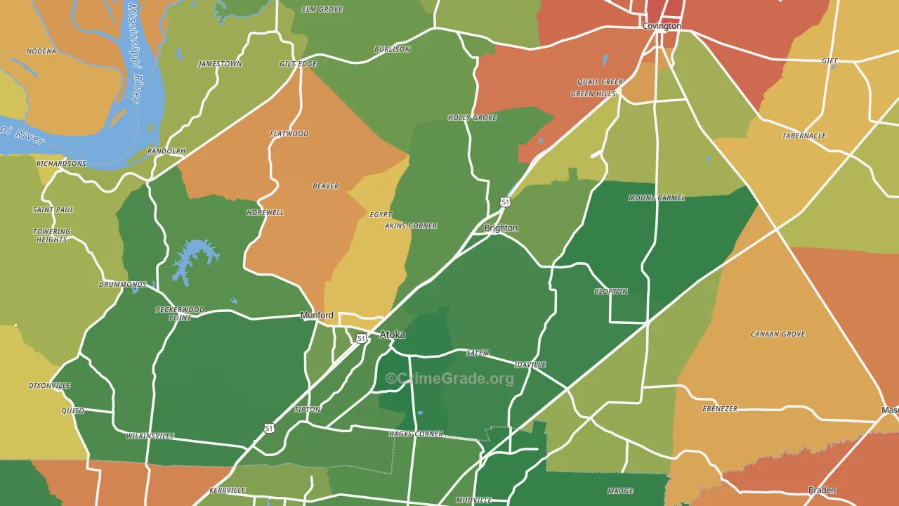 Tipton County, TN Map of Assault Rates