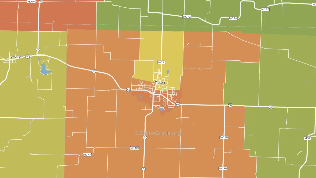 Tipton, MO Map of Assault Rates