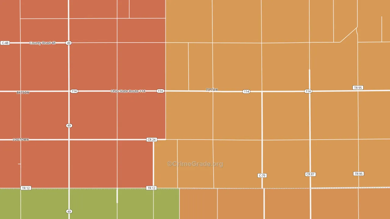 Tipton, OH Map of Assault Rates