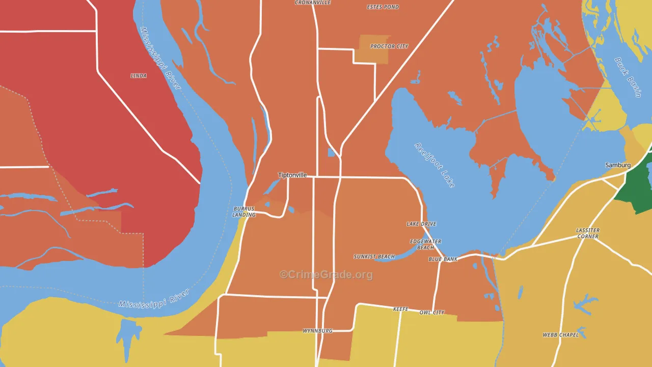 Tiptonville, TN Map of Assault Rates