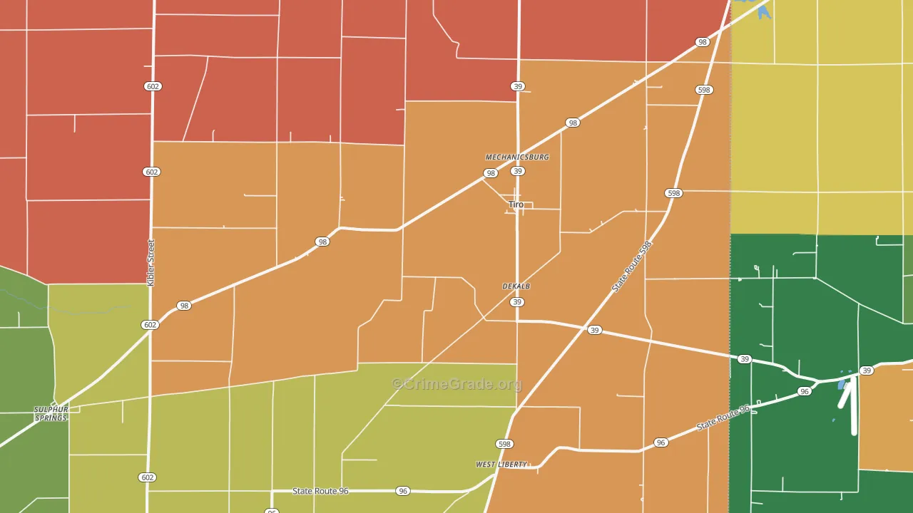 Tiro, OH Map of Assault Rates