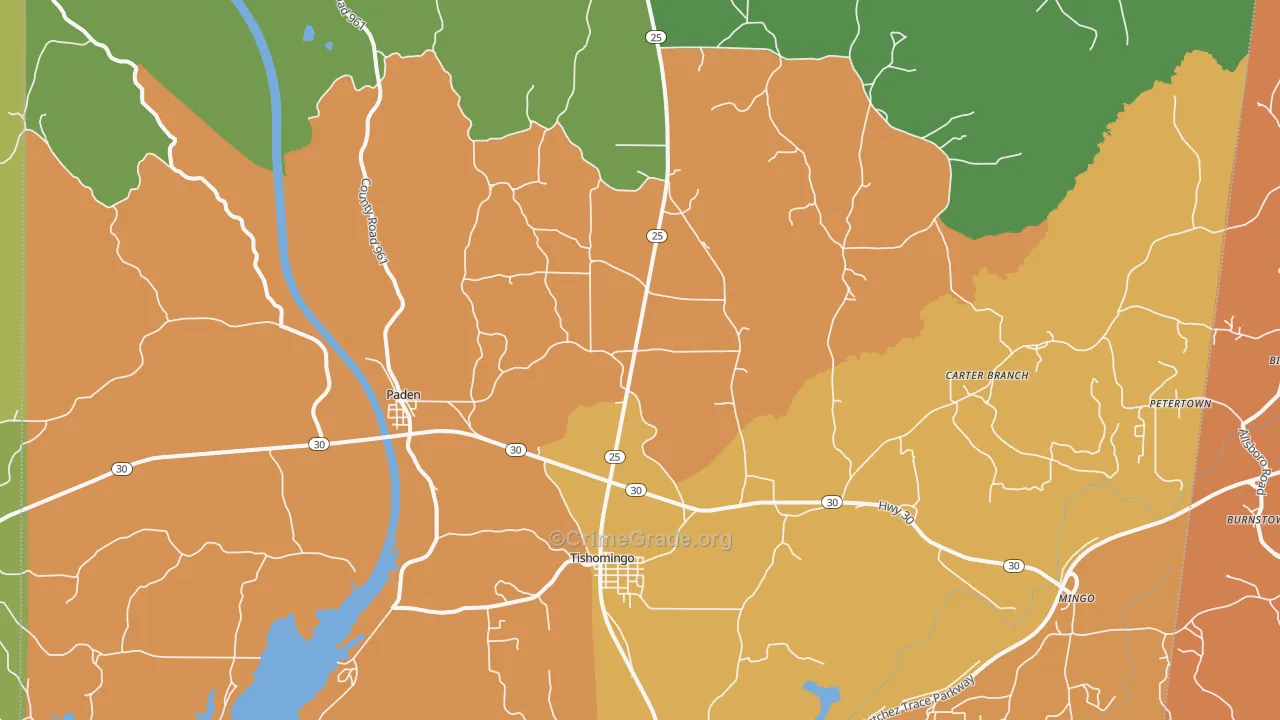 Tishomingo, MS Map of Assault Rates