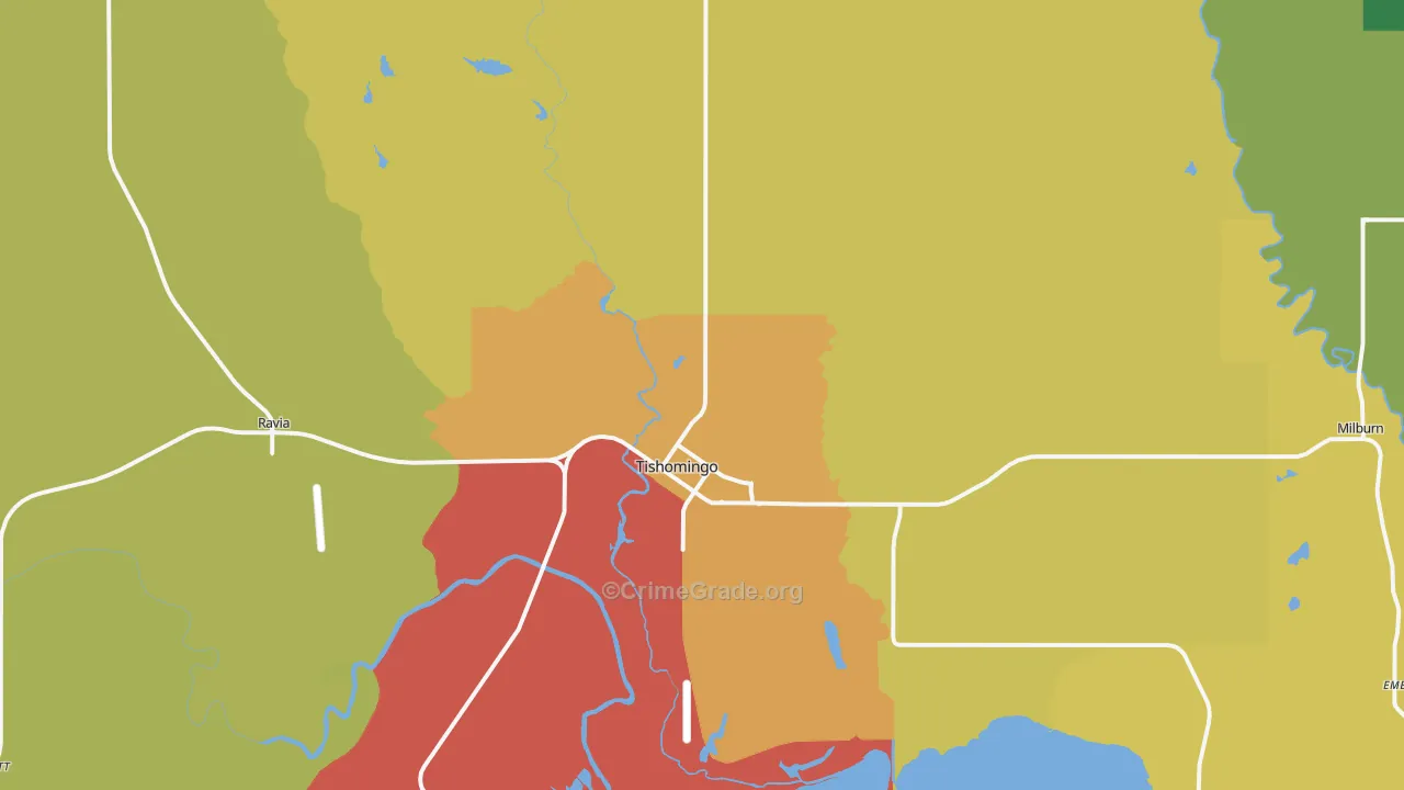 Tishomingo, OK Map of Assault Rates