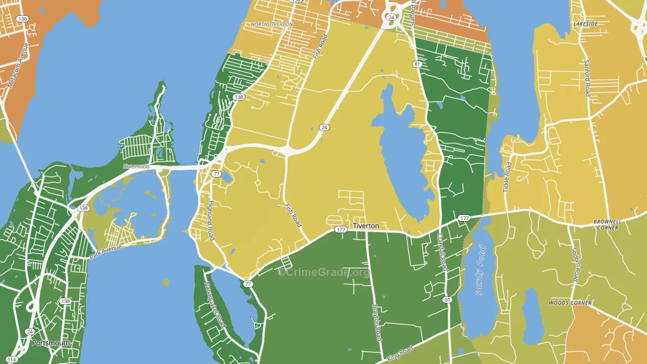 Tiverton, RI Map of Assault Rates