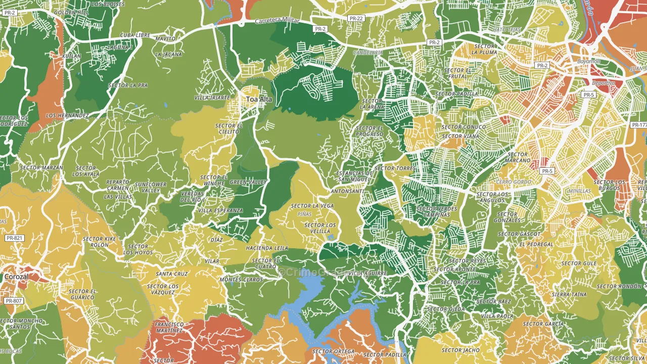 Toa Alta Municipio, PR Map of Assault Rates